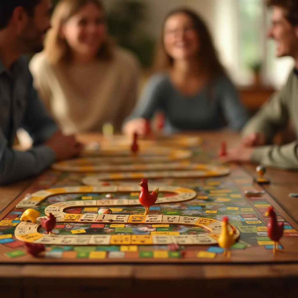 Chicken Road game setup with happy players in background